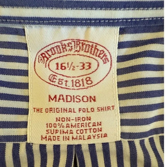 Brooks Brothers Madison Supima Cotton Striped Button Down‎ Shirt Mens 16 1/2 -33 - Picture 3 of 8